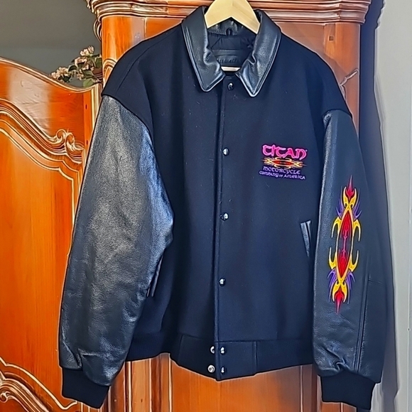 Rottweiler motercycl bomber 100 % leather wool mens MEDIUM jacket. EXC… - Picture 1 of 16